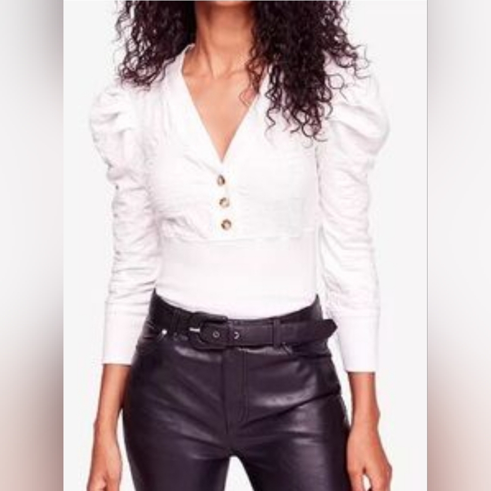Free People Gemma Henley Puff-Sleeve Top Size S